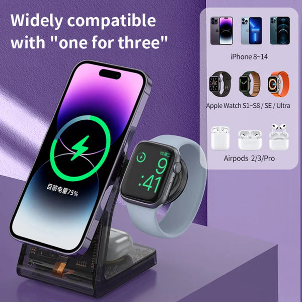 3 in 1 Wireless Charger for Magsafe Magnetic Fast Charging Dock Station Phone Stand for iPhone iWatch Aipods Charger