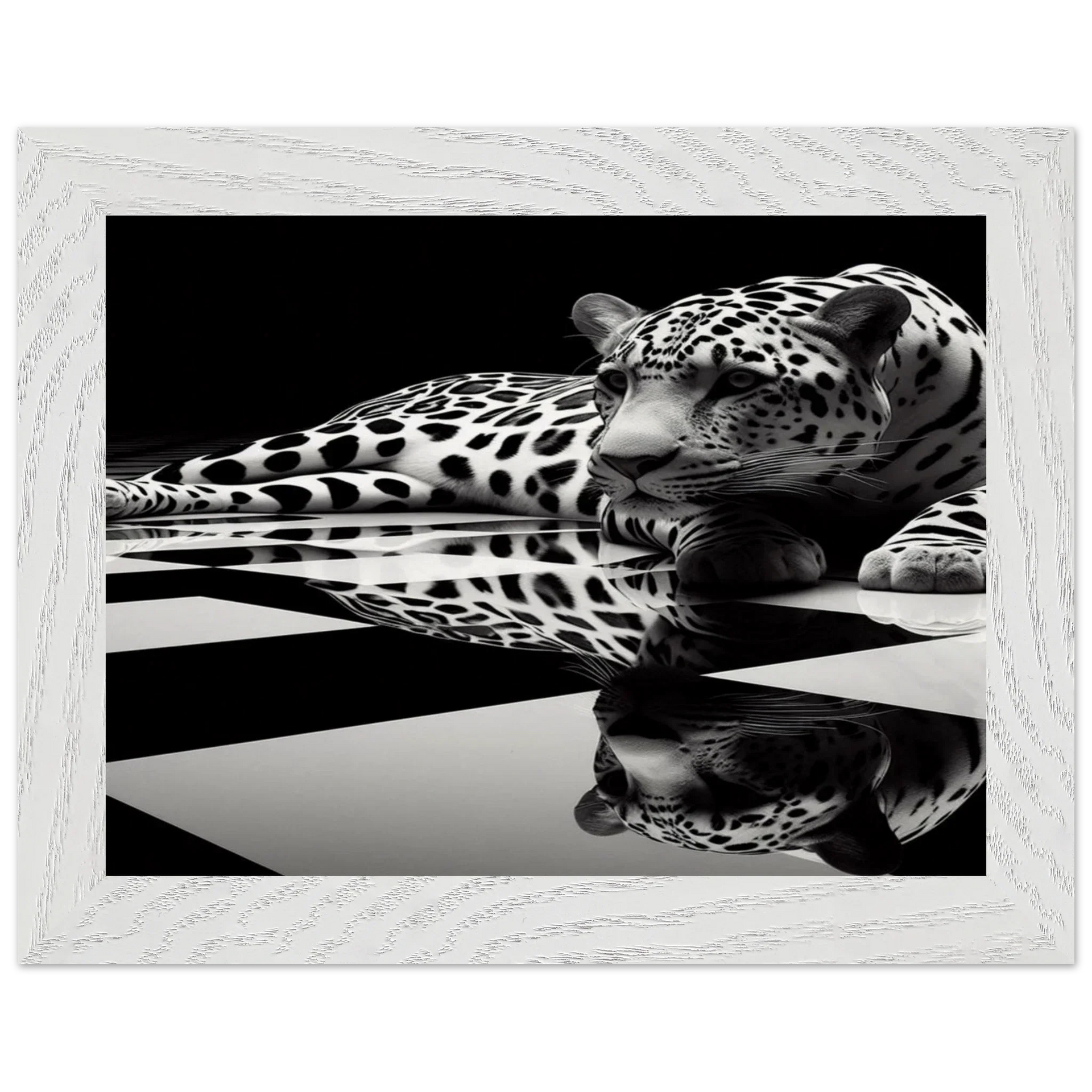 Leopard Black and White Mounted Framed Poster – Premium Oak or Ash Frame