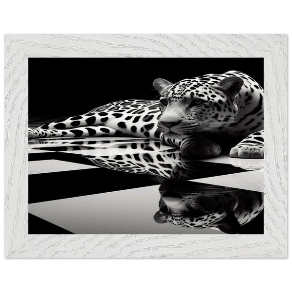 Leopard Black and White Mounted Framed Poster – Premium Oak or Ash Frame