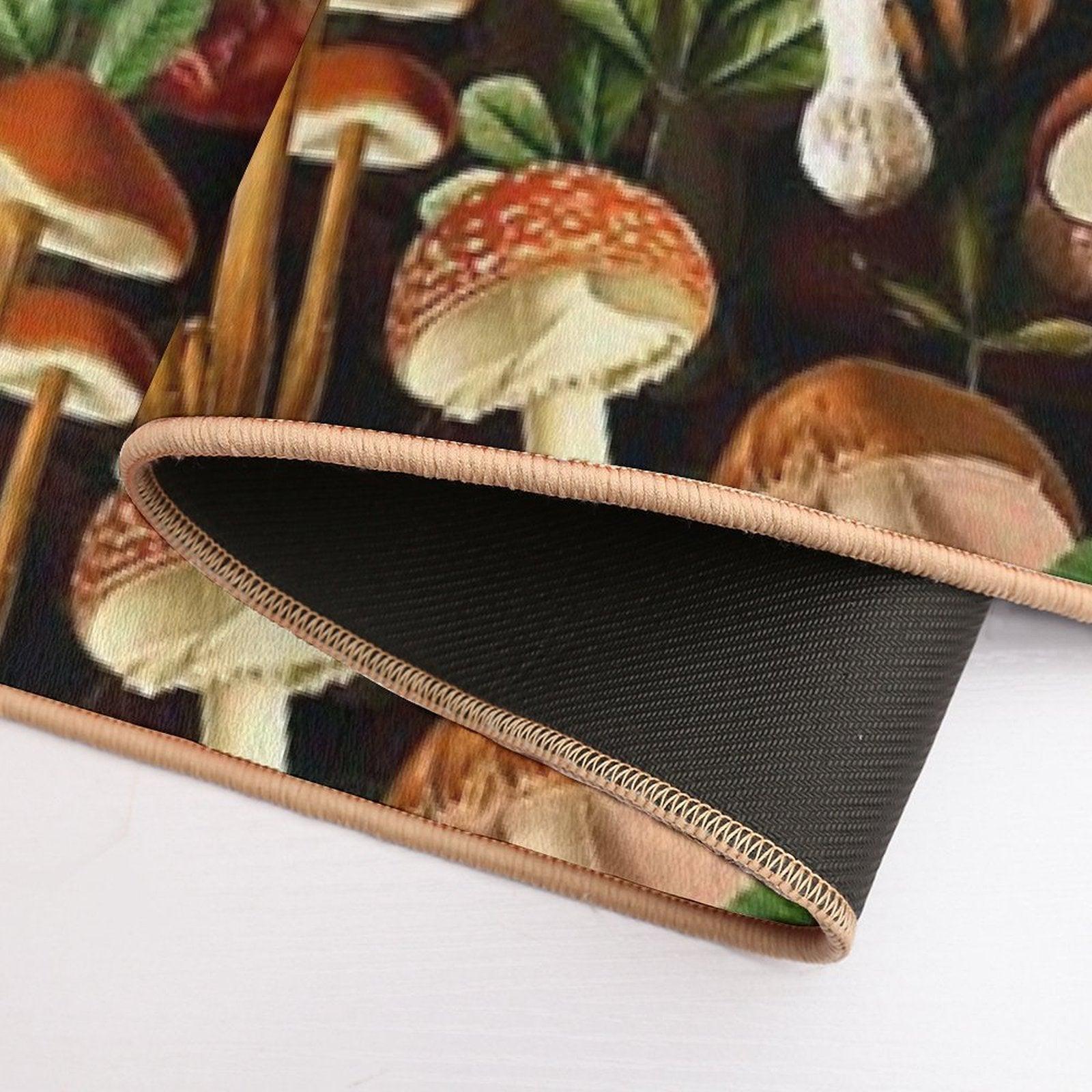Vintage Red Mushrooms Forest Botanical Night Garden Pattern - Black  NightGarden Bath Mat