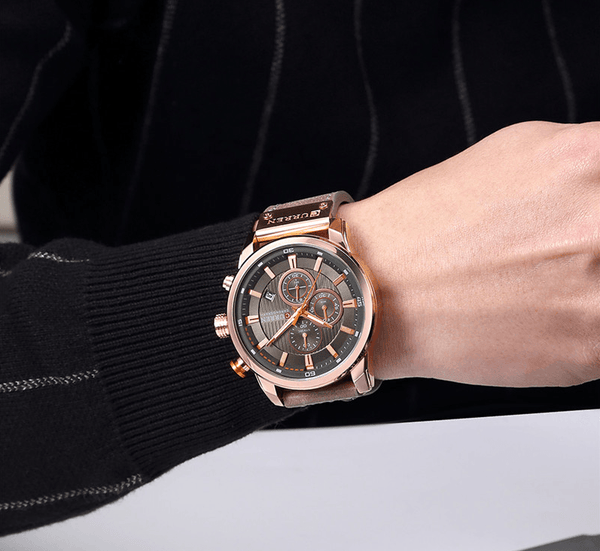 Men's Waterproof Elegant Sport Watch With Chronometers Day View, Leather  Belts And Hardlex Scratch Resistant Glass Perfect Gift For Him