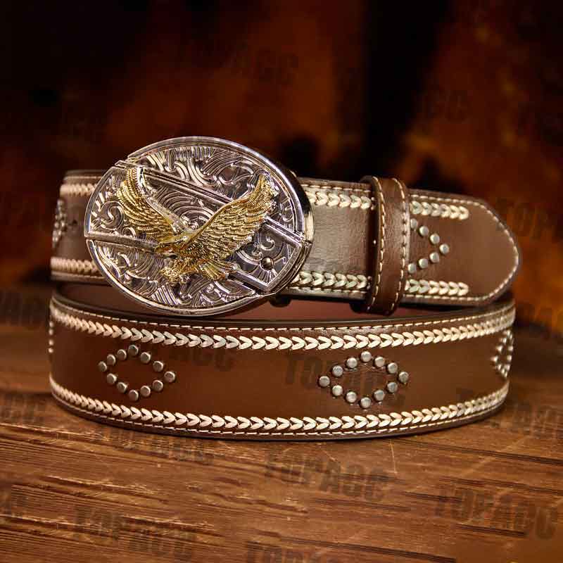 Leather Vintage belt with two-tone buckle