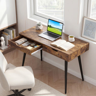 43.5 Inch Computer Desk with 2 Drawers for Small Spaces-Walnut