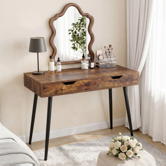 43.5 Inch Computer Desk with 2 Drawers for Small Spaces-Walnut