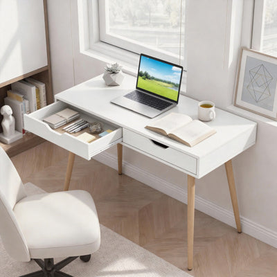 43.5 Inch Computer Desk with 2 Drawers for Small Spaces-White