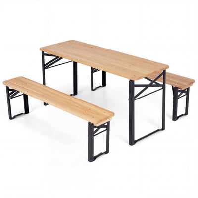 43.5 Inch Folding Kids Picnic Table & Bench Set No Assembly Wooden Toddler Table-Black