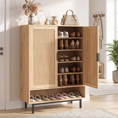 43 Inch 6-Tier Tall Shoe Cabinet with Double Doors-Natural