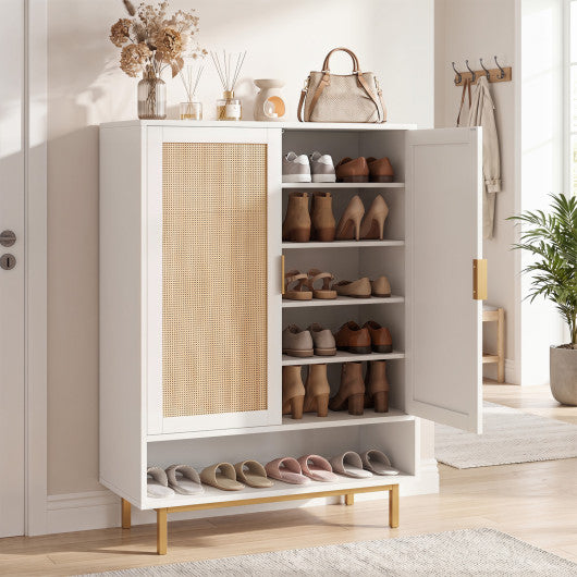 43 Inch 6-Tier Tall Shoe Cabinet with Double Doors-White