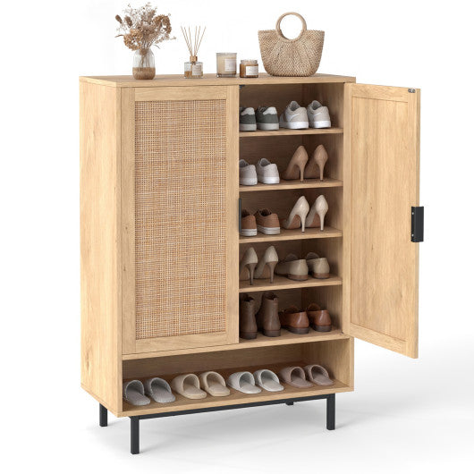43 Inch 6-Tier Tall Shoe Cabinet with Double Doors-Natural