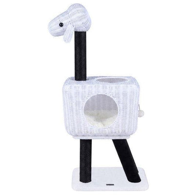43-Inch Lamb-Shaped Cat Tower with 2-Door Rattan Condo for Indoor Kittens-White
