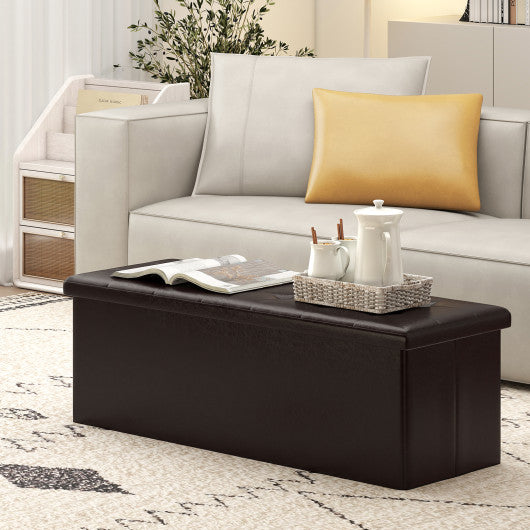 43 Inches Folding Storage Ottoman Bench Foot Rest Stool End of Bed Bench-Brown