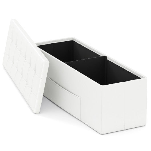 43 Inches Folding Storage Ottoman Bench Foot Rest Stool End of Bed Bench-White