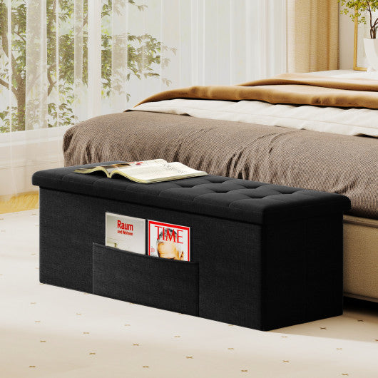 43 Inches Folding Storage Ottoman Bench with Padded Seat-Black