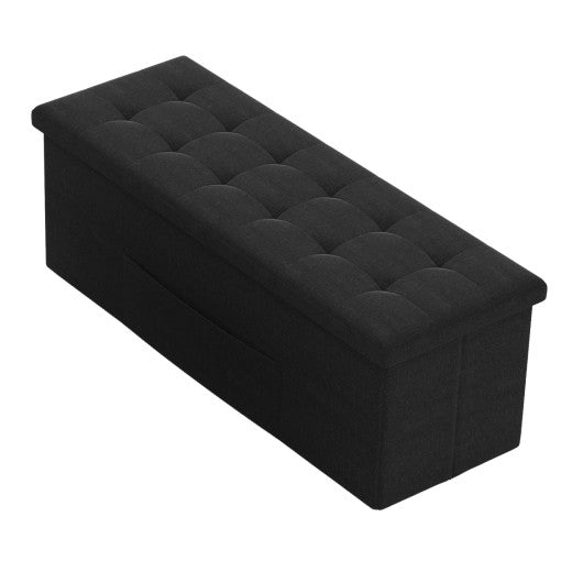 43 Inches Folding Storage Ottoman Bench with Padded Seat-Black