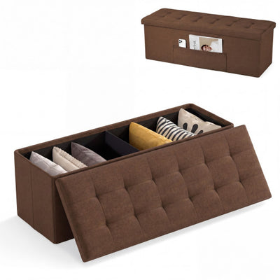 43 Inches Folding Storage Ottoman Bench Linen End of Bed Bench with Padded Seat-Brown