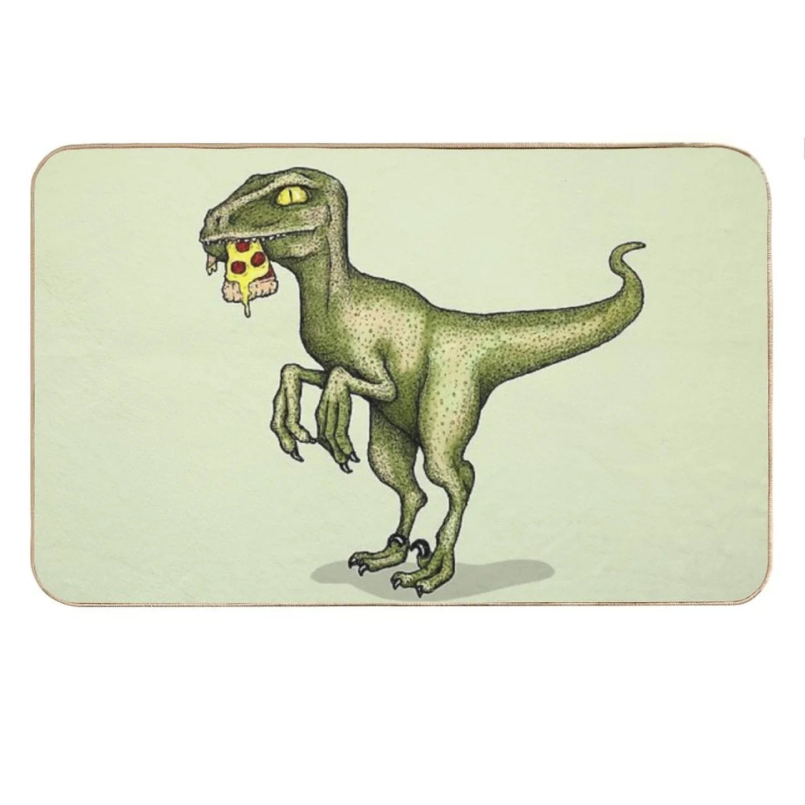 Raptor Dinosaur Eating Pizza Slice Bath Mat