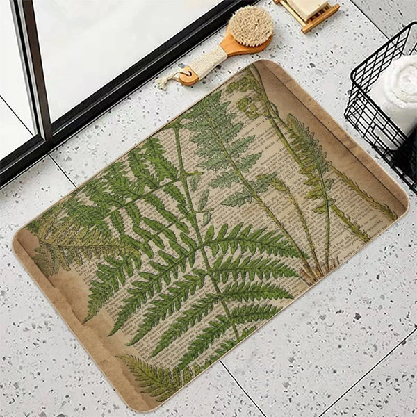 Vintage Foliage Hipster Botanical Print Fern Leaves Bath Mat