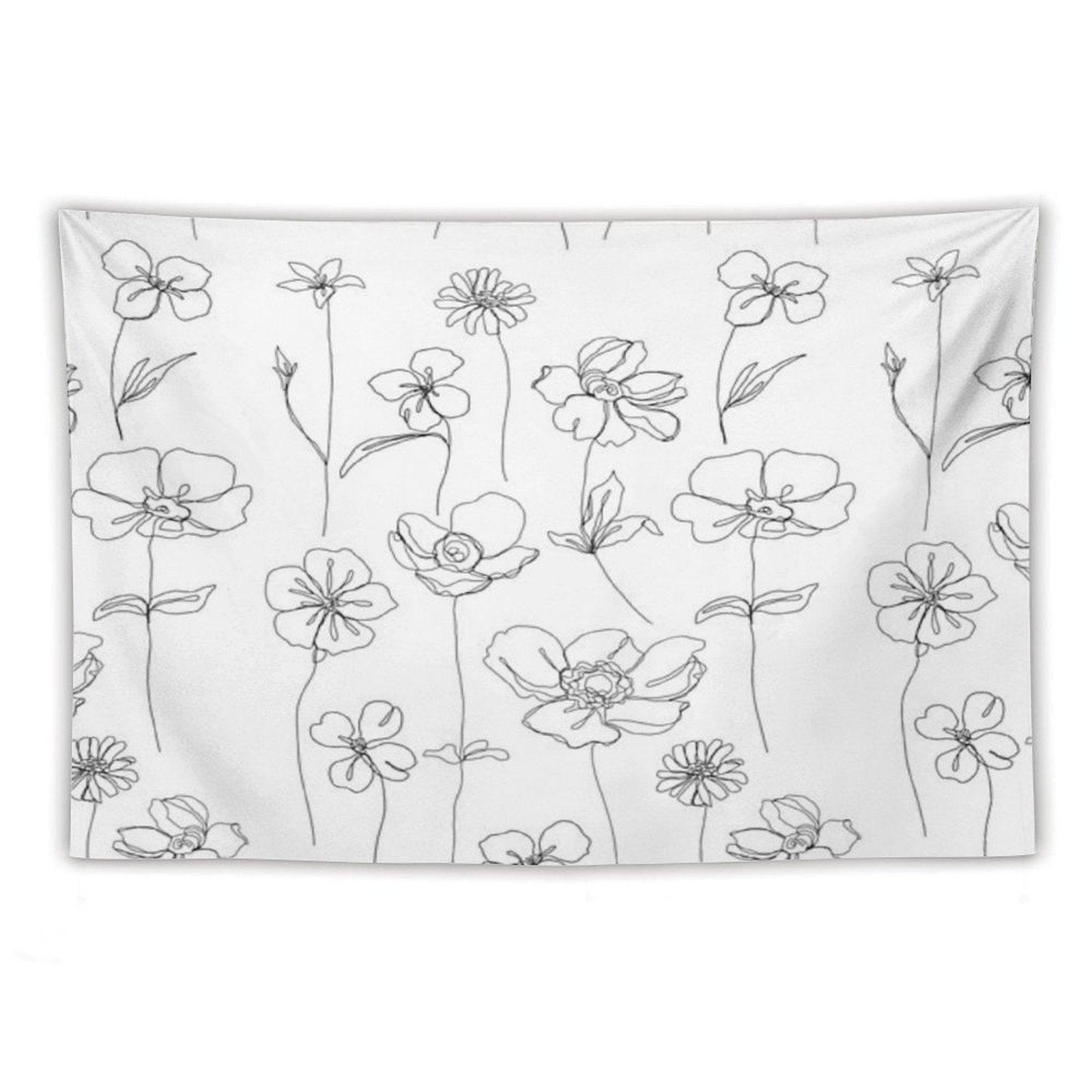 Botanical Floral Illustration - Botanicals White Tapestry