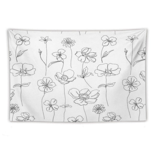 Botanical Floral Illustration - Botanicals White Tapestry