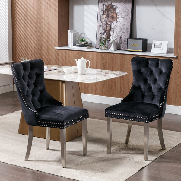 Nikki Collection Modern Tufted Solid Wood Velvet Upholstered Dining Chair with Chrome Legs