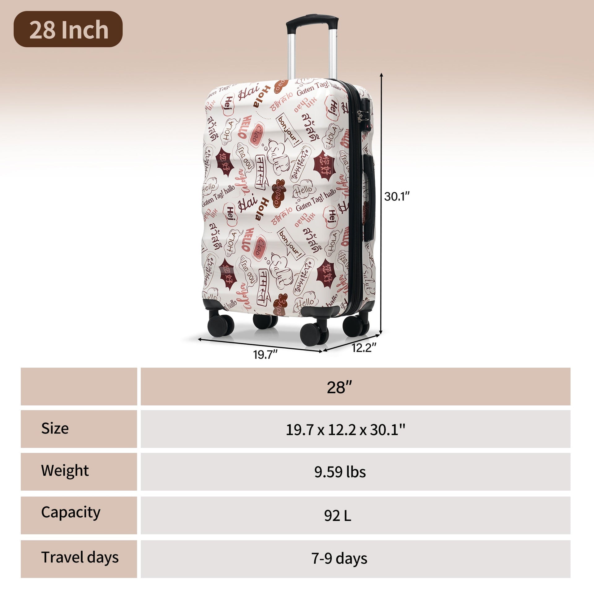 Lightweight Glossy Hardshell Travel Suitcase with Spinner Wheels and TSA Lock