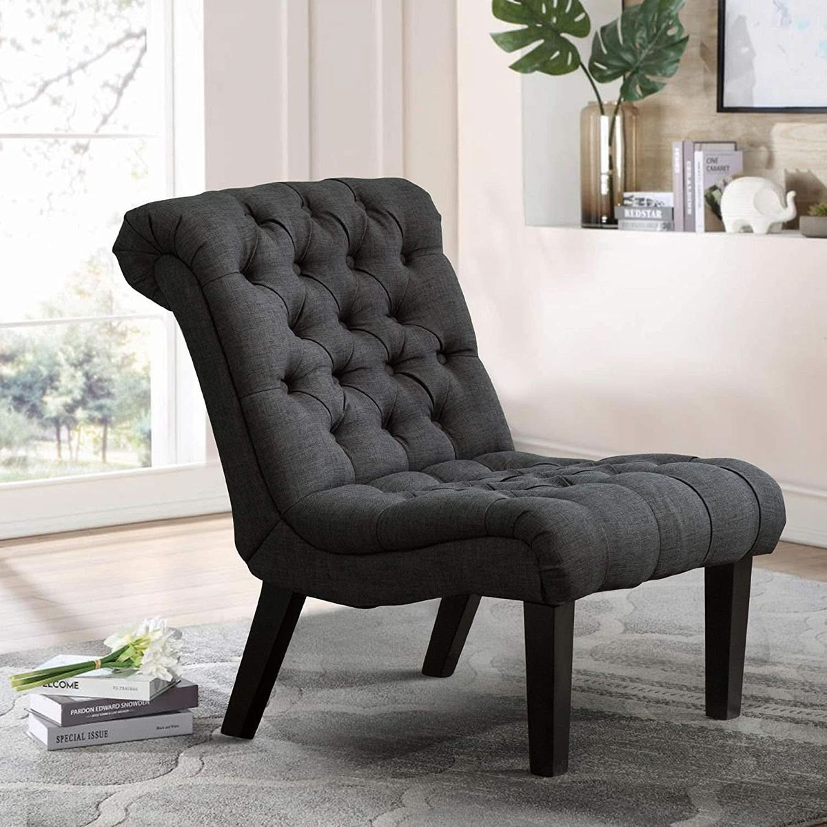 Gray Accent Chair With Wood Legs For Living Room Decor