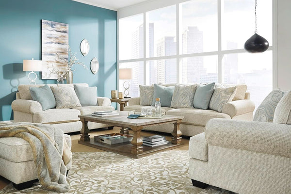 Beige Chenille Upholstered Ottoman With Cushioned Comfort
