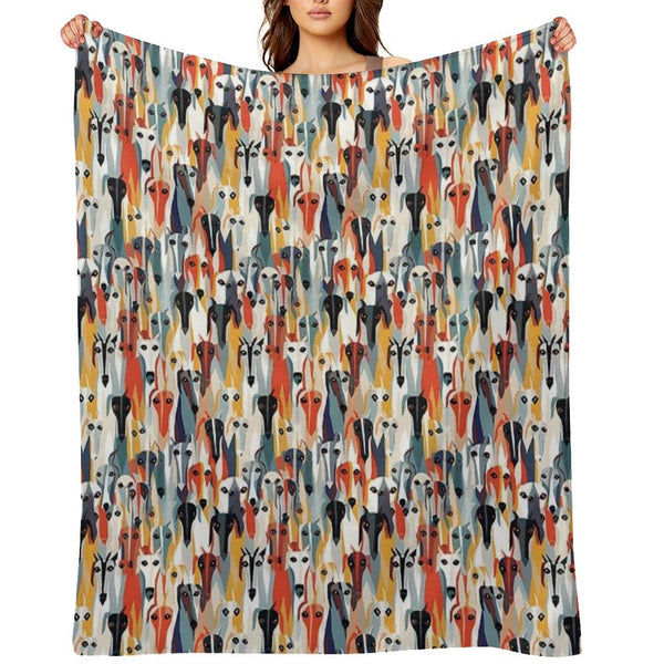 Greyhound in Geometric Camouflage Pattern Shrink-resistant Throw Blanket
