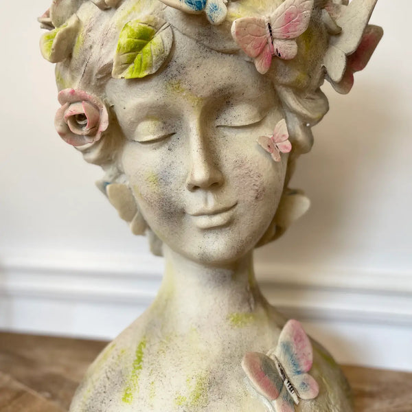 RESIN YOUNG GIRL PLANTER WITH COLORFUL BUTTERFLY
