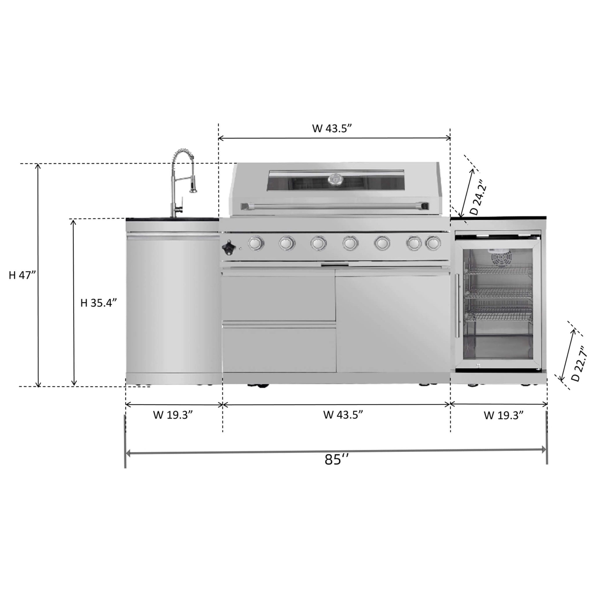 Verona 44-Inch 6-Burner 85K BTU Stainless Steel Outdoor BBQ Kitchen Grill Island With Wine Cooler, Rotisserie Kit, And Storage Cabinets (SAK97105)