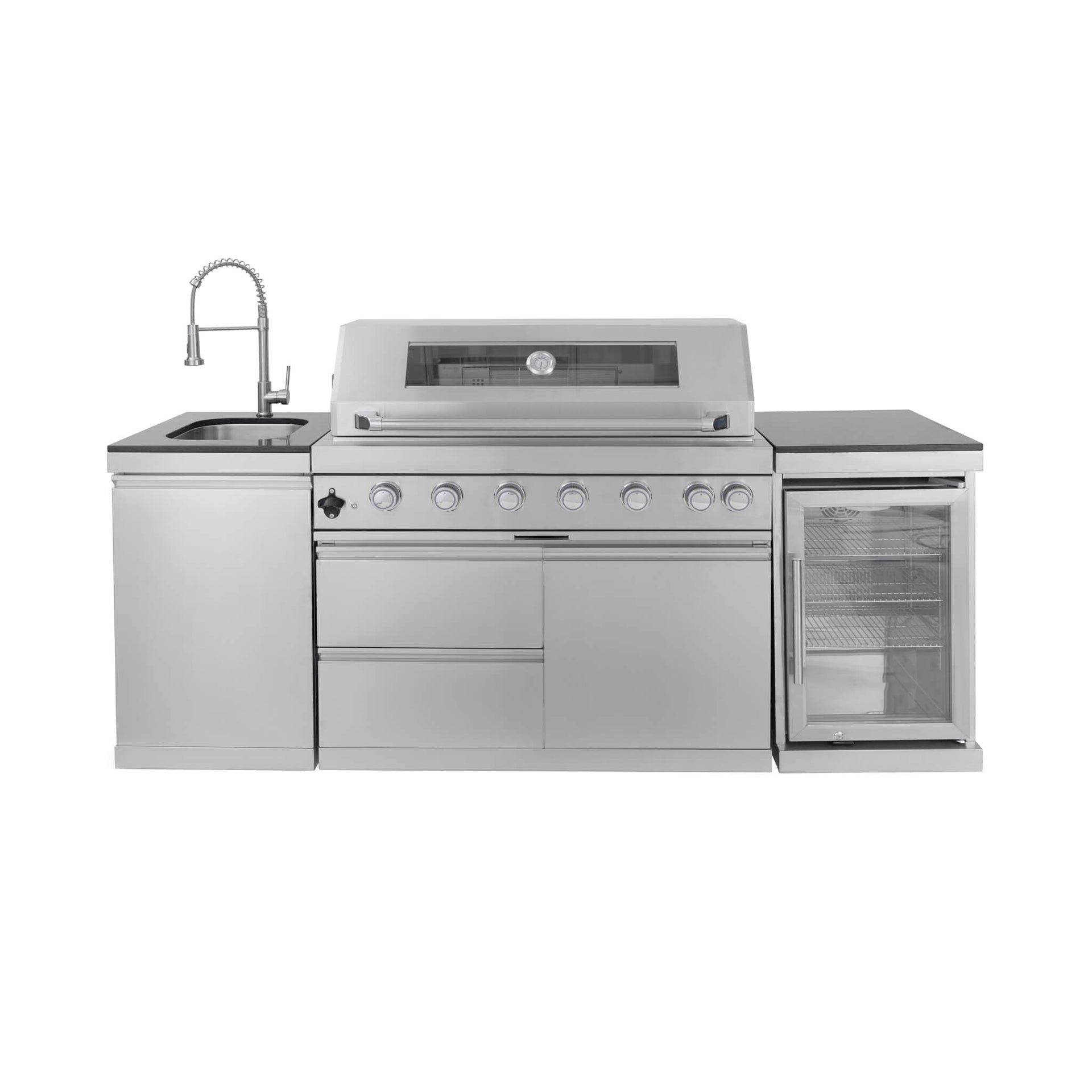 Verona 44-Inch 6-Burner 85K BTU Stainless Steel Outdoor BBQ Kitchen Grill Island With Wine Cooler, Rotisserie Kit, And Storage Cabinets (SAK97105)