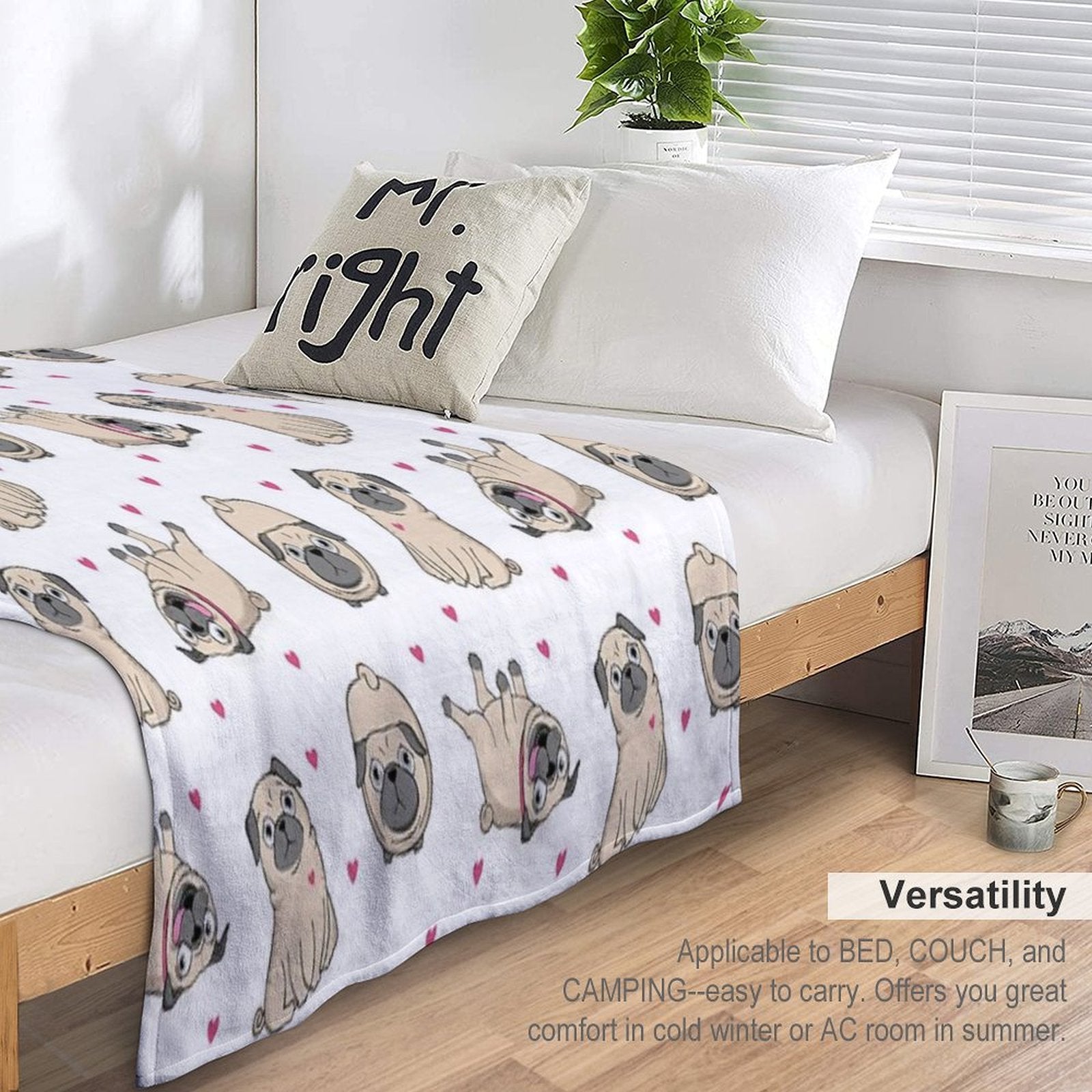 Seamless Pattern with Cute Pugs Eco-conscious Throw Blanket
