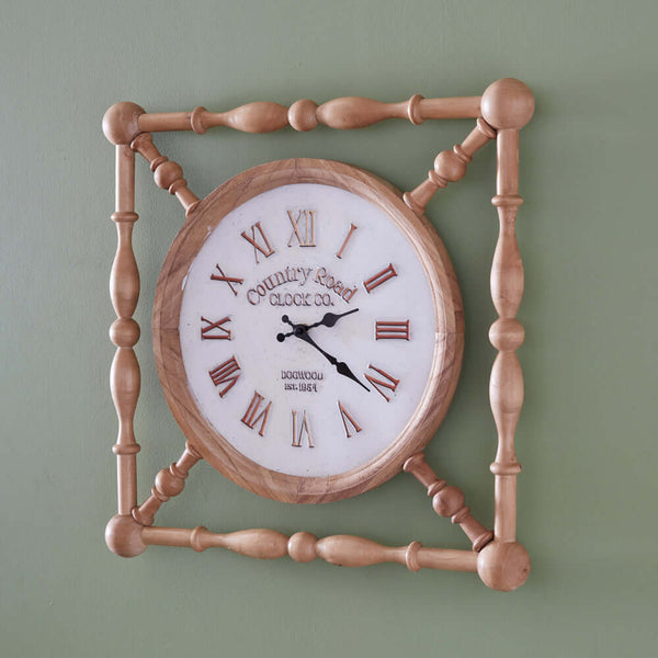 Rustic Wooden Farmhouse Wall Clock with Vintage Country Road Design