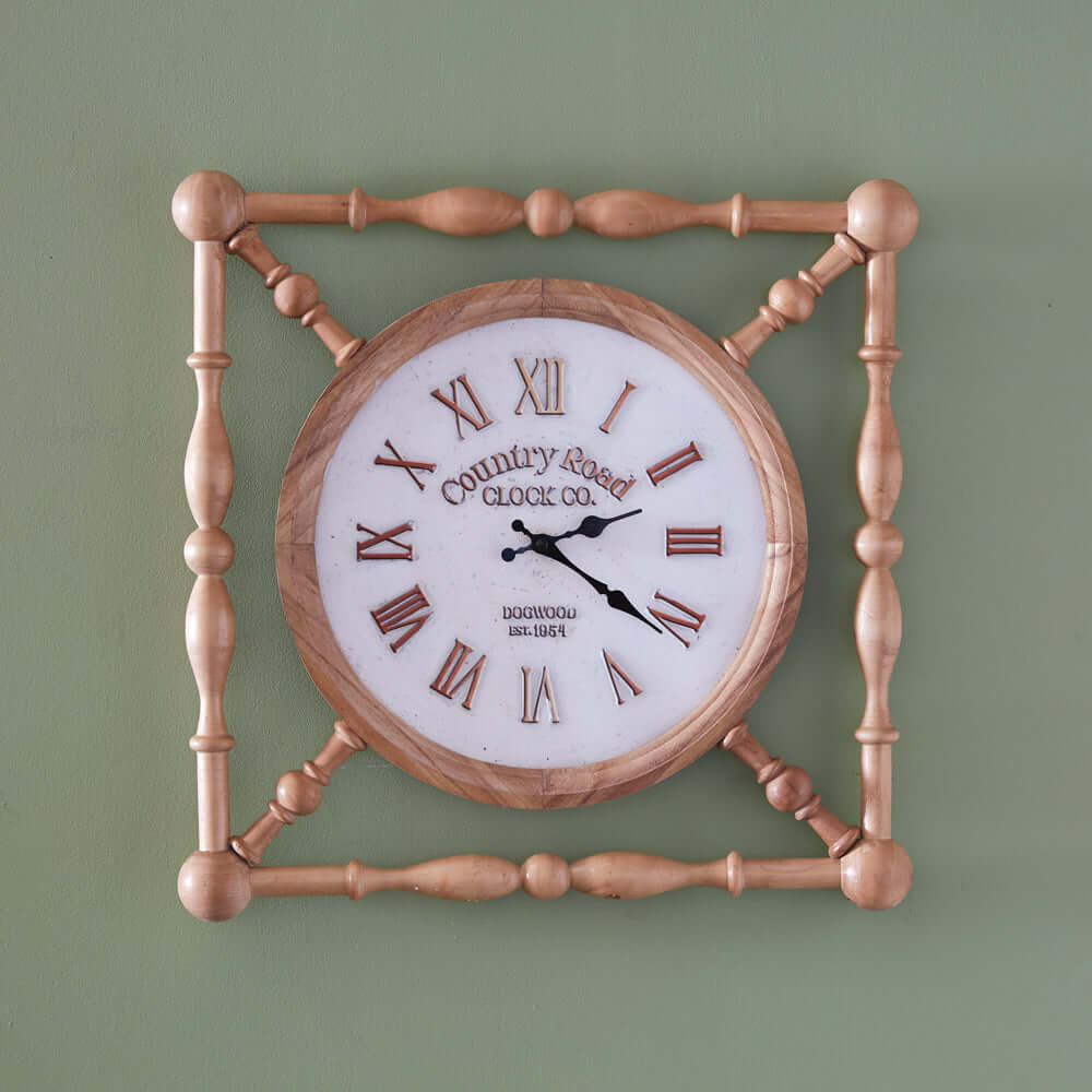 Rustic Wooden Farmhouse Wall Clock with Vintage Country Road Design