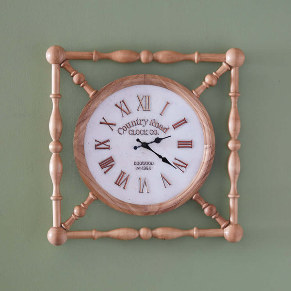 Rustic Wooden Farmhouse Wall Clock with Vintage Country Road Design
