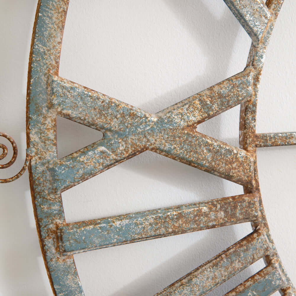 Large Vintage Farmhouse Wall Clock with Roman Numerals and Distressed Metal Frame