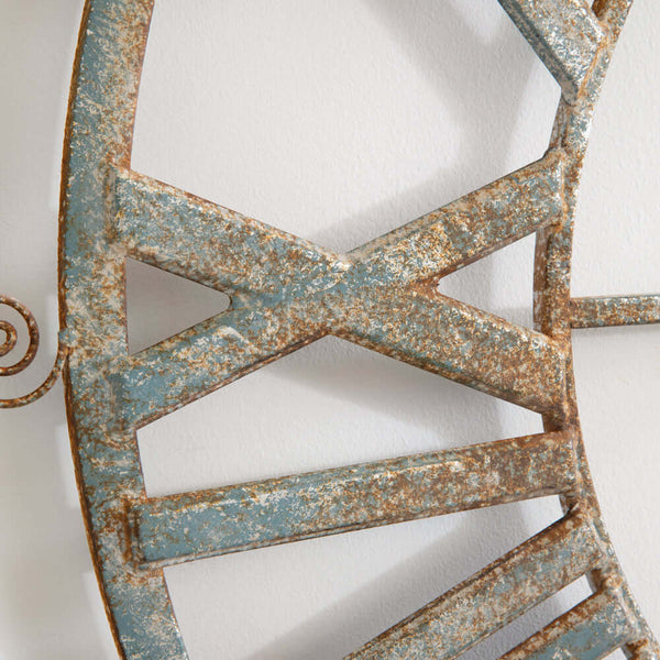 Large Vintage Farmhouse Wall Clock with Roman Numerals and Distressed Metal Frame