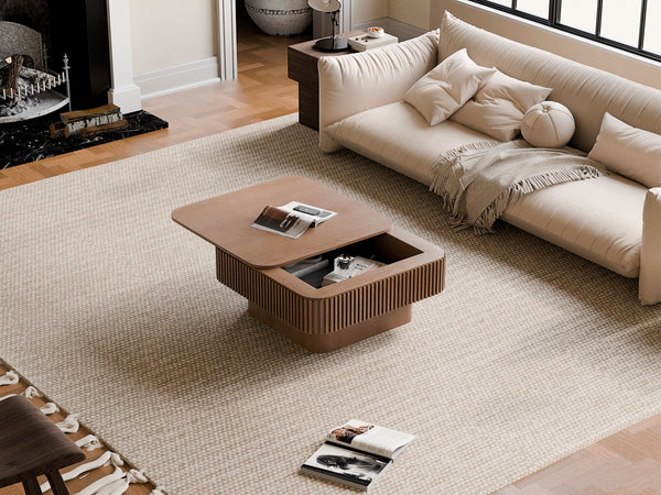 Walnut Square Modern Coffee Table with Hidden Storage