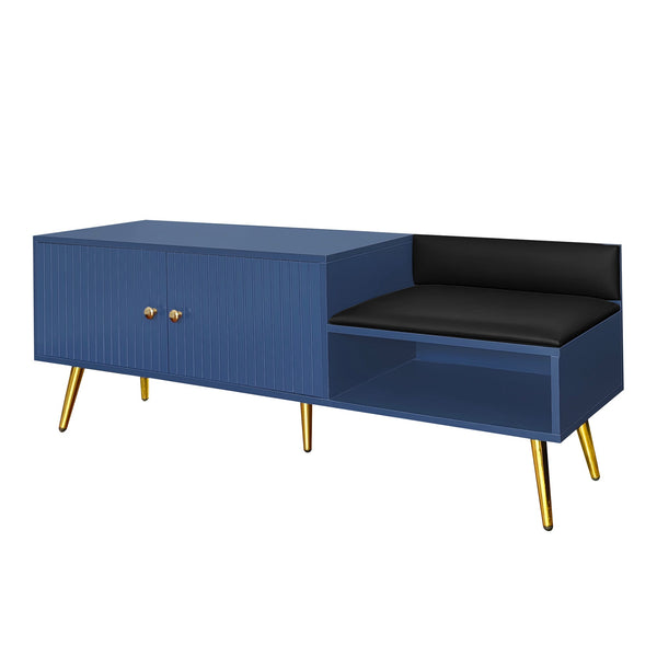 Modern Shoe Storage Bench with Hidden Storage and Upholstered Cushions for Bedside, Living Room and Entryway (Navy)