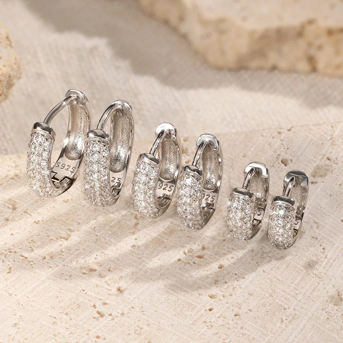 Three-row Drill Wide Face Circle Ear Clip Retro High-grade Sterling Silver Stud Earrings