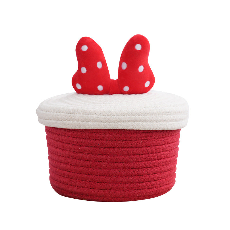 Cartoon cute home desktop sundries storage basket bedroom ornaments cotton rope storage basket with lid