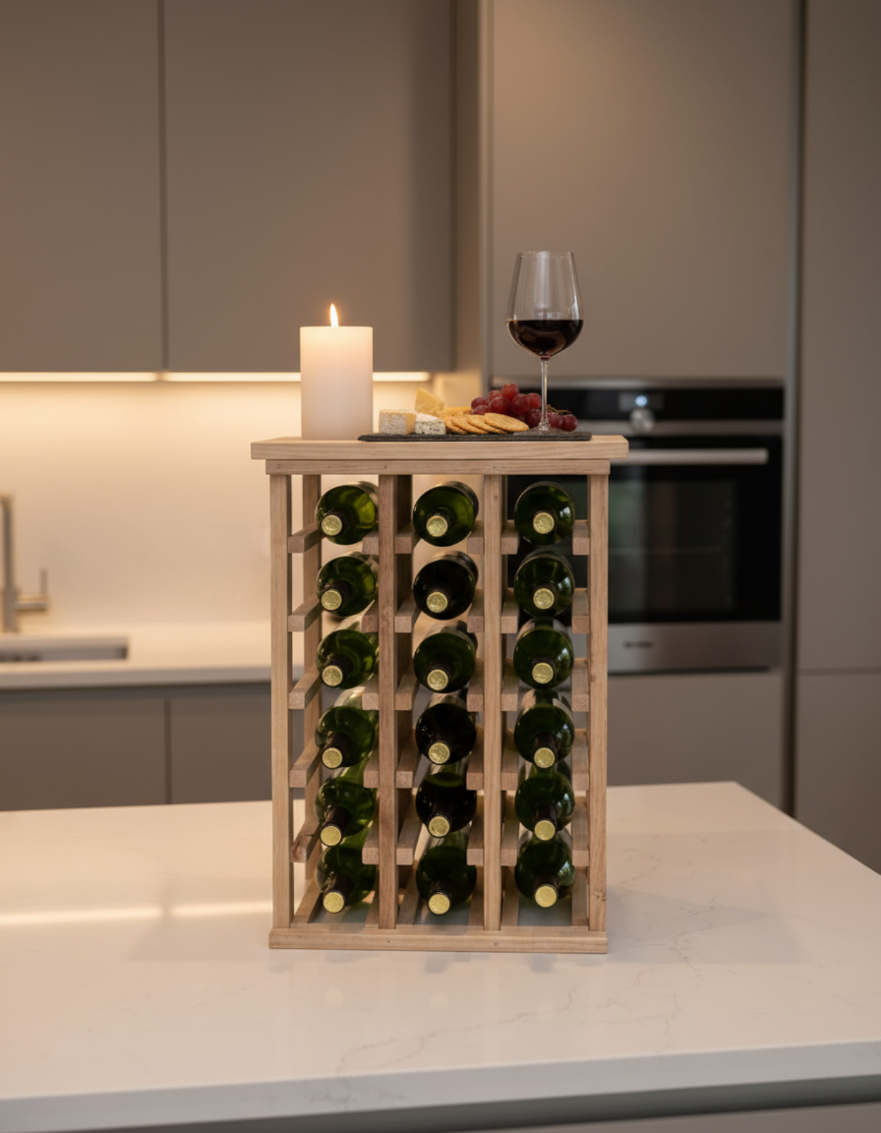 Wine Rack for Small Spaces with Tabletop Tasting Area and Display Fully Assembled