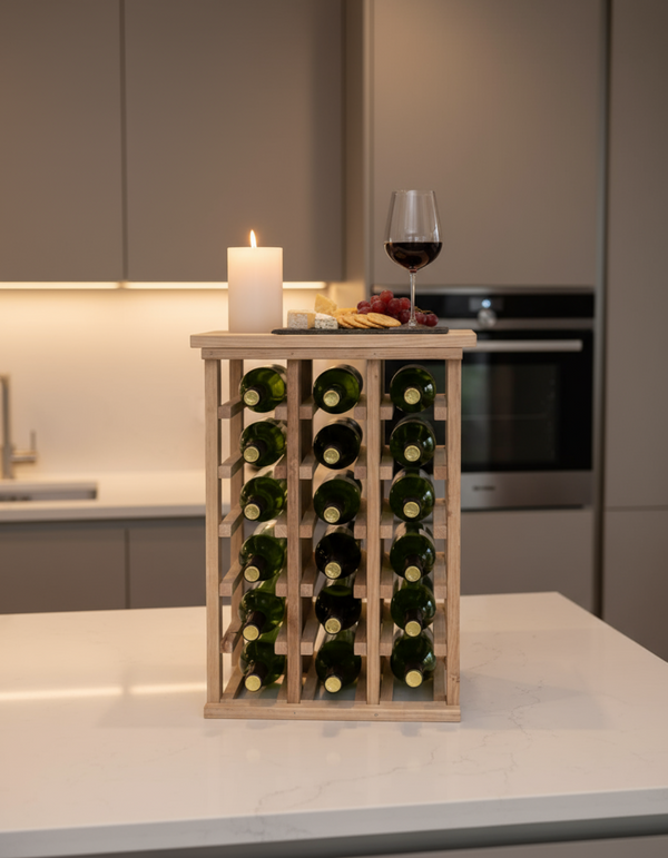 Wine Rack for Small Spaces with Tabletop Tasting Area and Display Fully Assembled
