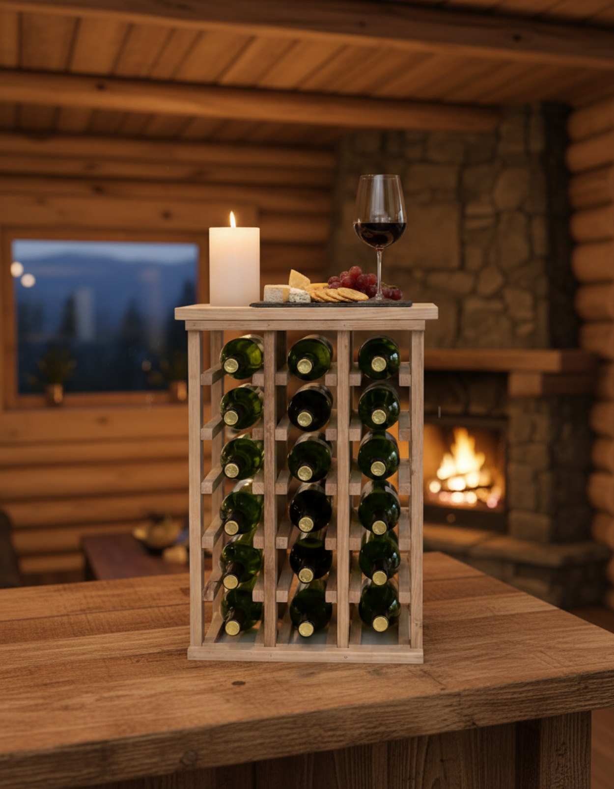 Wine Rack for Small Spaces with Tabletop Tasting Area and Display Fully Assembled