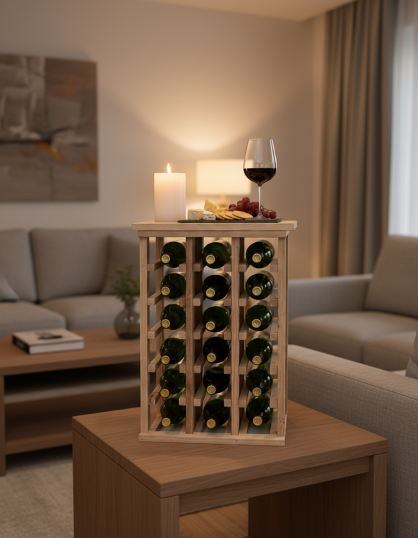 Wine Rack for Small Spaces with Tabletop Tasting Area and Display Fully Assembled