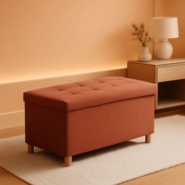 30 Inch Folding Storage Ottoman Bench Bright Orange