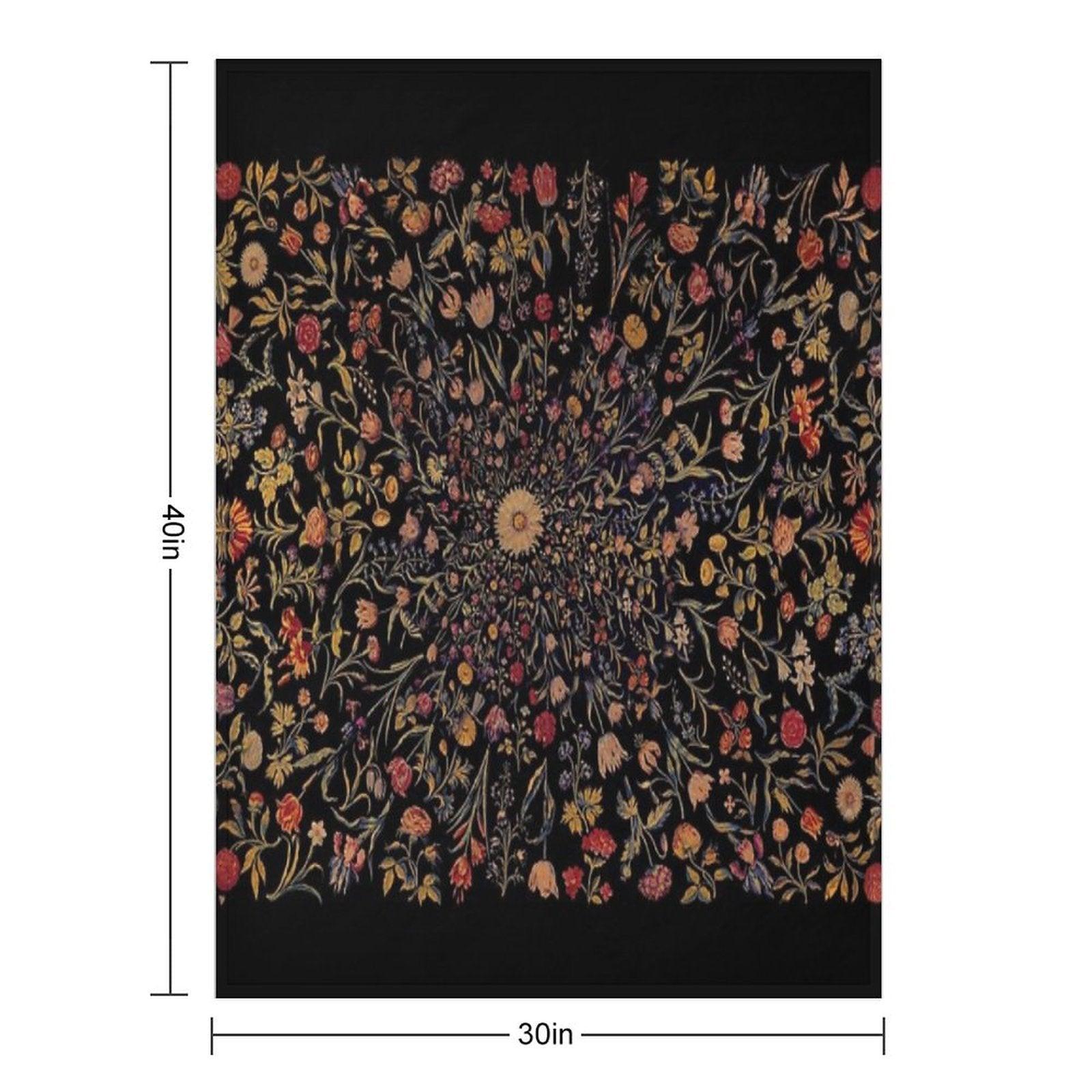 Medieval Flowers on Black Throw Blanket