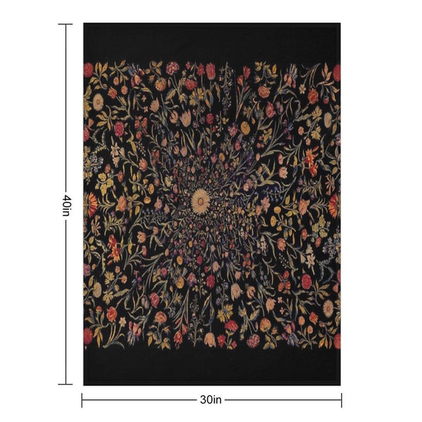 Medieval Flowers on Black Throw Blanket