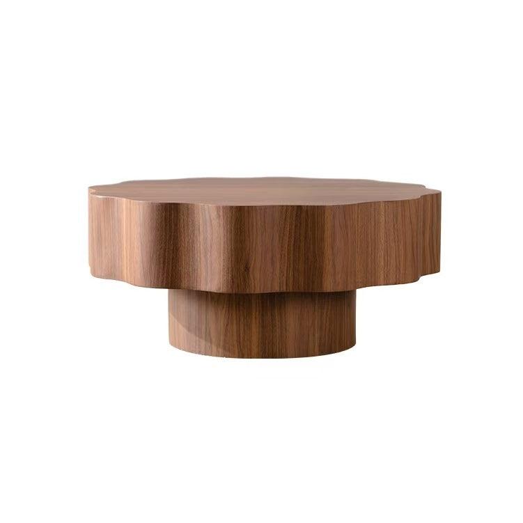 Round Walnut Scalloped Coffee Table