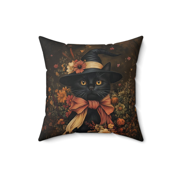 Microsuede Cushion / Halloween Art / Witch Hat Boho Cats